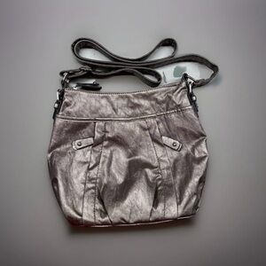 Nine & Company Silver  Faux Leather Shoulder Bag w/adjustable Strap 11x9”